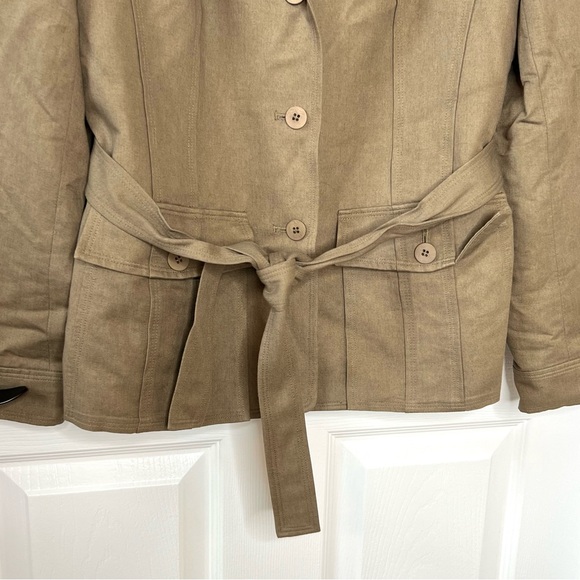 ⭐️ Talbots Italian Linen Woven Military Safari Belted Jacket Cinched Back Sz 10 - Picture 7 of 15
